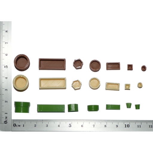 Dieses Set für Spurweite H0, besteht aus 21 Blumentöpfen in 7 Typen und 3 Farben, zur Ausgestaltung der Modelleisenbahnanlage.